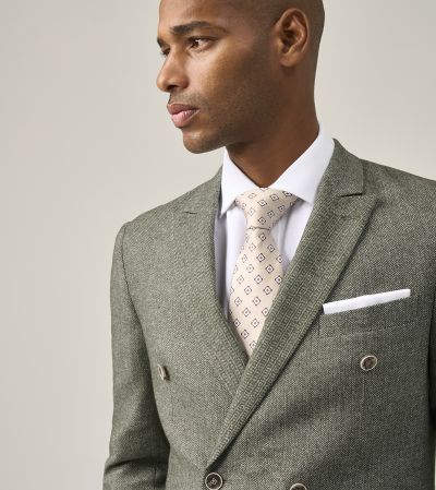 Jude Suit Tailored Double Breasted Sage Green Tweed Herringbone