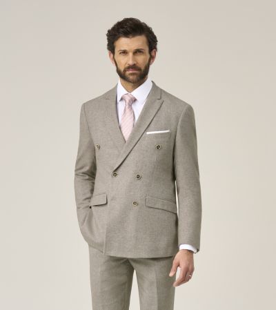Jude Suit Tailored Double Breasted Stone Grey Tweed Herringbone