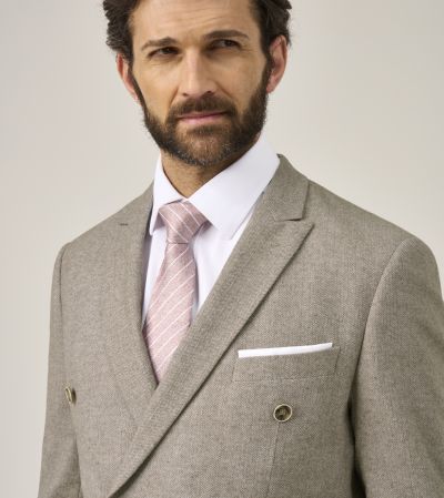 Jude Suit Tailored Double Breasted Stone Grey Tweed Herringbone