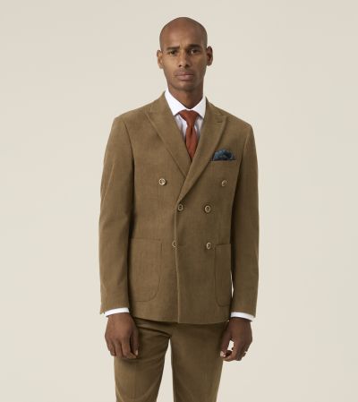 Dorsey Double Breasted Tailored Suit Corduroy Camel Brown