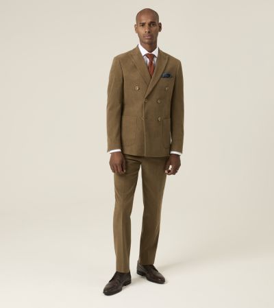 Dorsey Double Breasted Tailored Suit Corduroy Camel Brown