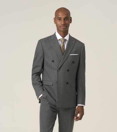 Cassius Double Breasted Tailored Grey Chalk Stripe Suit