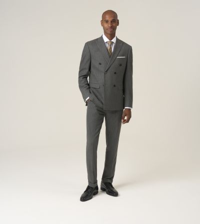 Cassius Double Breasted Tailored Grey Chalk Stripe Suit