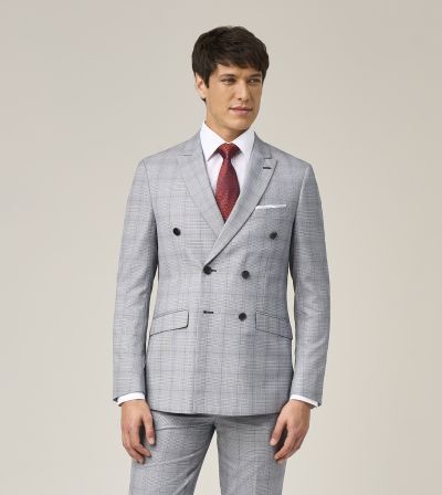 Anello Tailored Double Breasted Suit Grey Check