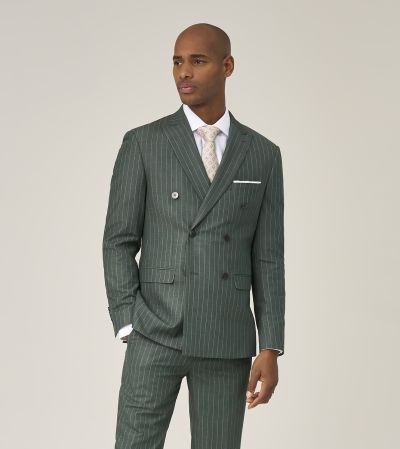 Levins Tailored Double Breasted Green Stripe Suit