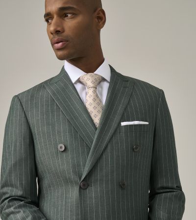 Levins Tailored Double Breasted Green Stripe Suit