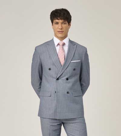 Levins Tailored Double Breasted Blue / Grey Stripe Suit