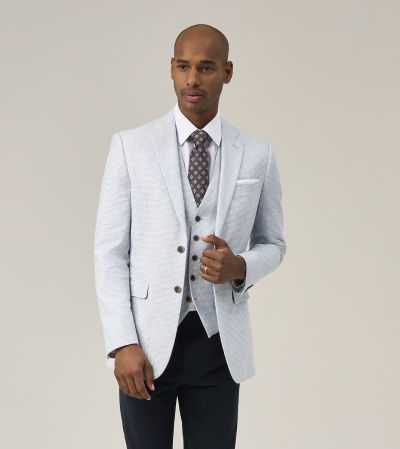Aurelio Tailored Peppermint Blue Houndstooth Jacket