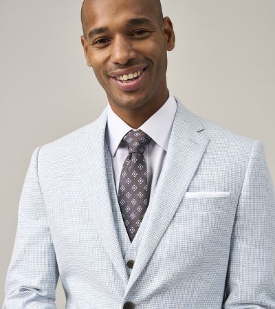 Aurelio Tailored Peppermint Blue Houndstooth Jacket