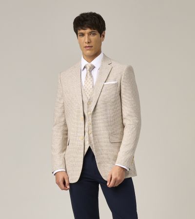 Aurelio Tailored Stone Beige Houndstooth Jacket / Waistcoat Outfit