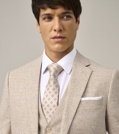 Aurelio Tailored Stone Beige Houndstooth Jacket / Waistcoat Outfit