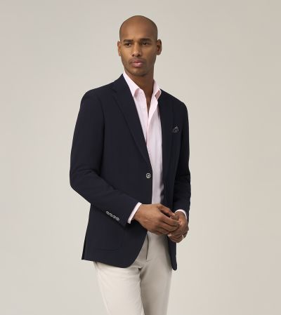 Lamar Textured Tailored Jacket Navy Blue Self Stripe
