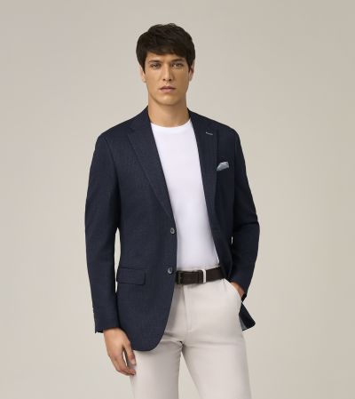 Cowton Tailored Jacket Navy Blue Micro Check