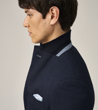 Cowton Tailored Jacket Navy Blue Micro Check