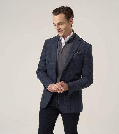 Ryedale Tailored Fit Navy Blue Country Check Jacket