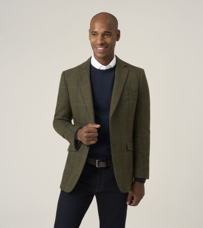 Horden Tailored Fit Lovat Green Country Check Jacket