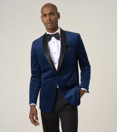 Paso Tailored Fit Velvet Jacket Royal Blue
