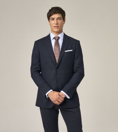 Cupar Tailored Fit Country Check Jacket Navy Herringbone