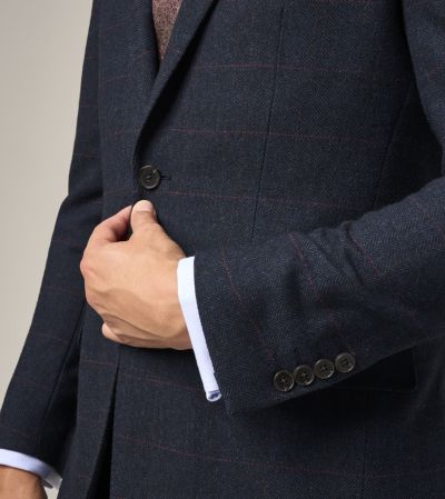 Cupar Tailored Fit Country Check Jacket Navy Herringbone