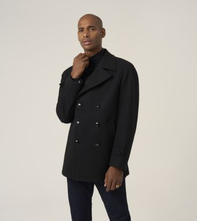 Reeves Double Breasted Peacoat Black