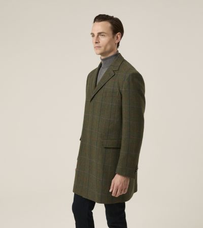 Horden Wool Blend Country Check Lovat Green Overcoat