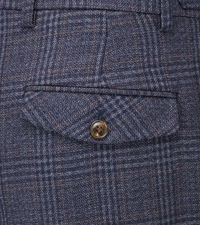 Woolf Suit Slim Trousers Navy Blue Check
