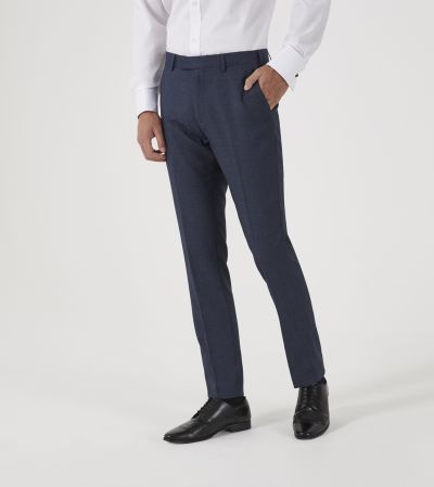 Harcourt Slim Tapered Suit Trousers Blue Tweed Effect