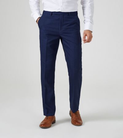 Harcourt Tailored Suit Trousers Navy Blue Tweed Effect