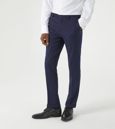 Declan Suit Tapered Slim Trousers Navy Blue Pinstripe