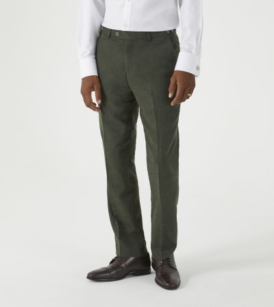 Jude Suit Tapered Slim Trousers Olive Green Tweed Herringbone