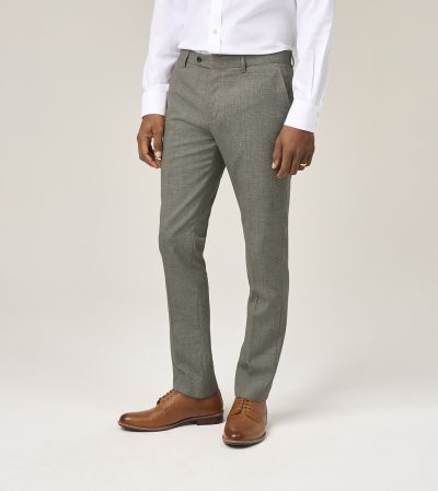 Devere Wool / Linen Blend Slim Tapered Suit Trousers Sage Green Check