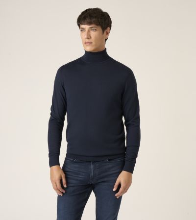 Russ Merino Blend Roll Neck Jumper Navy Blue