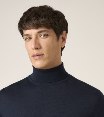Russ Merino Blend Roll Neck Jumper Navy Blue