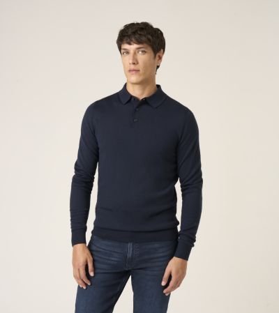 Brad Merino Blend Polo Shirt Navy Blue