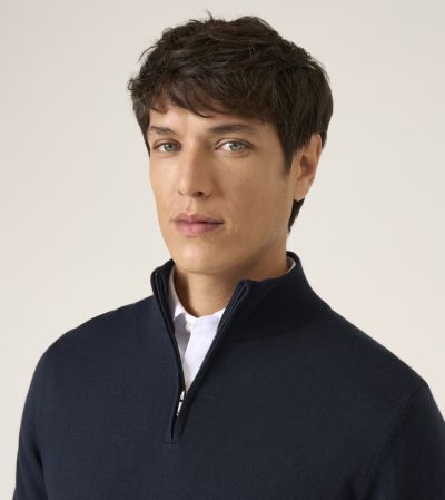 Miles Merino Blend 1/4 Zip Jumper Navy Blue