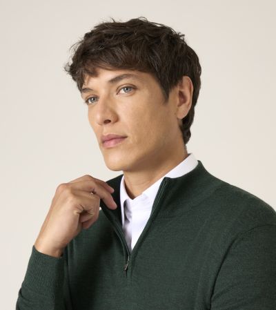 Miles Merino Blend 1/4 Zip Jumper Forest Green