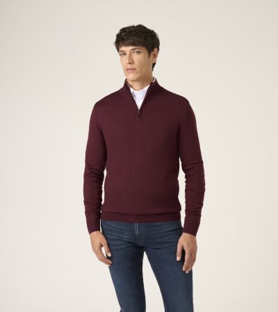 Miles Merino Blend 1/4 Zip Jumper Cherry Red