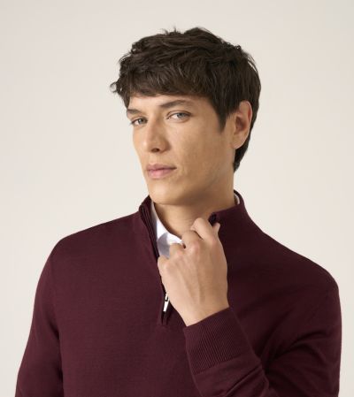 Miles Merino Blend 1/4 Zip Jumper Cherry Red