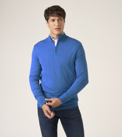 Miles Merino Blend 1/4 Zip Jumper Bright Blue