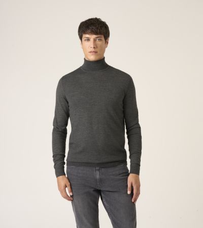 Russ Merino Blend Roll Neck Jumper Charcoal Grey
