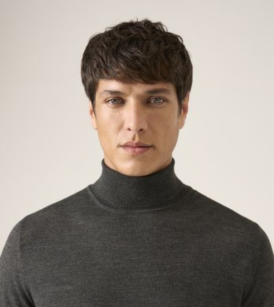 Russ Merino Blend Roll Neck Jumper Charcoal Grey
