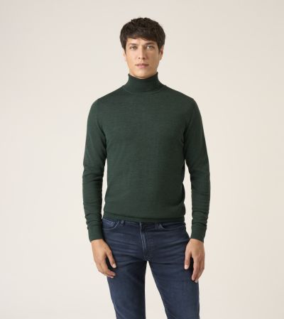 Russ Merino Blend Roll Neck Jumper Forest Green