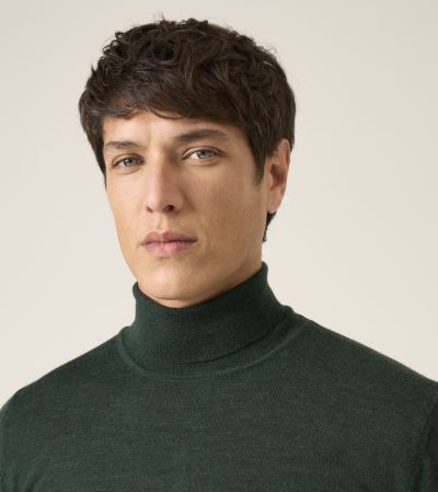 Russ Merino Blend Roll Neck Jumper Forest Green