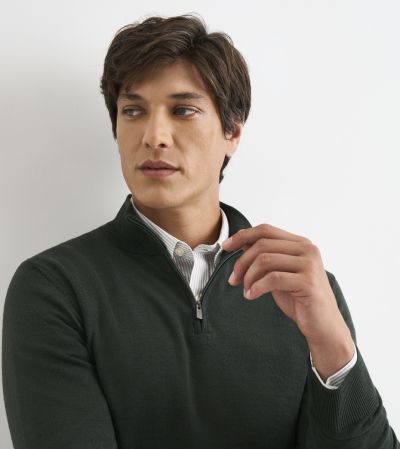 Miles Merino Blend 1/4 Zip Jumper Dark Khaki