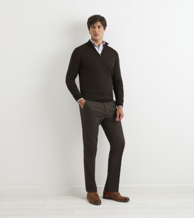 Miles Merino Blend 1/4 Zip Jumper Chocolate Brown