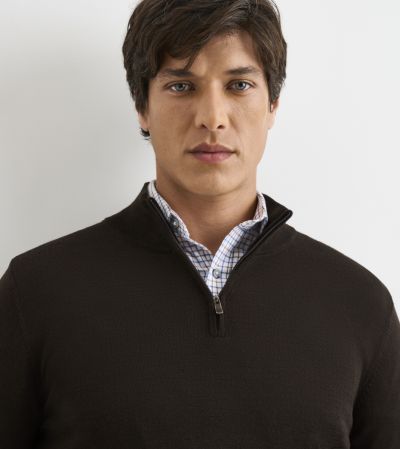 Miles Merino Blend 1/4 Zip Jumper Chocolate Brown
