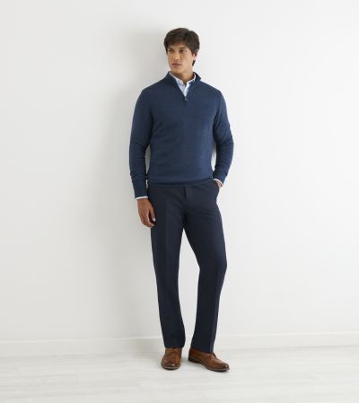 Miles Merino Blend 1/4 Zip Jumper Denim Blue