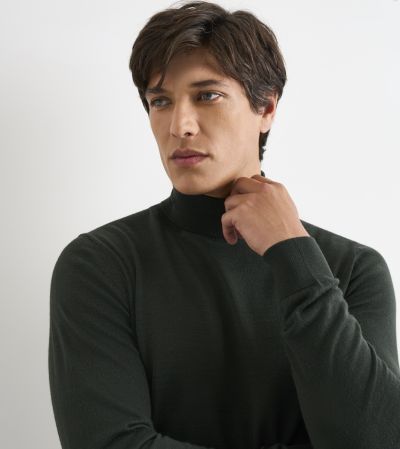 Russ Merino Blend Roll Neck Jumper Dark Khaki