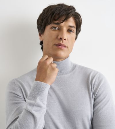 Russ Merino Blend Roll Neck Jumper Light Grey