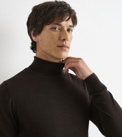 Russ Merino Blend Roll Neck Jumper Chocolate Brown